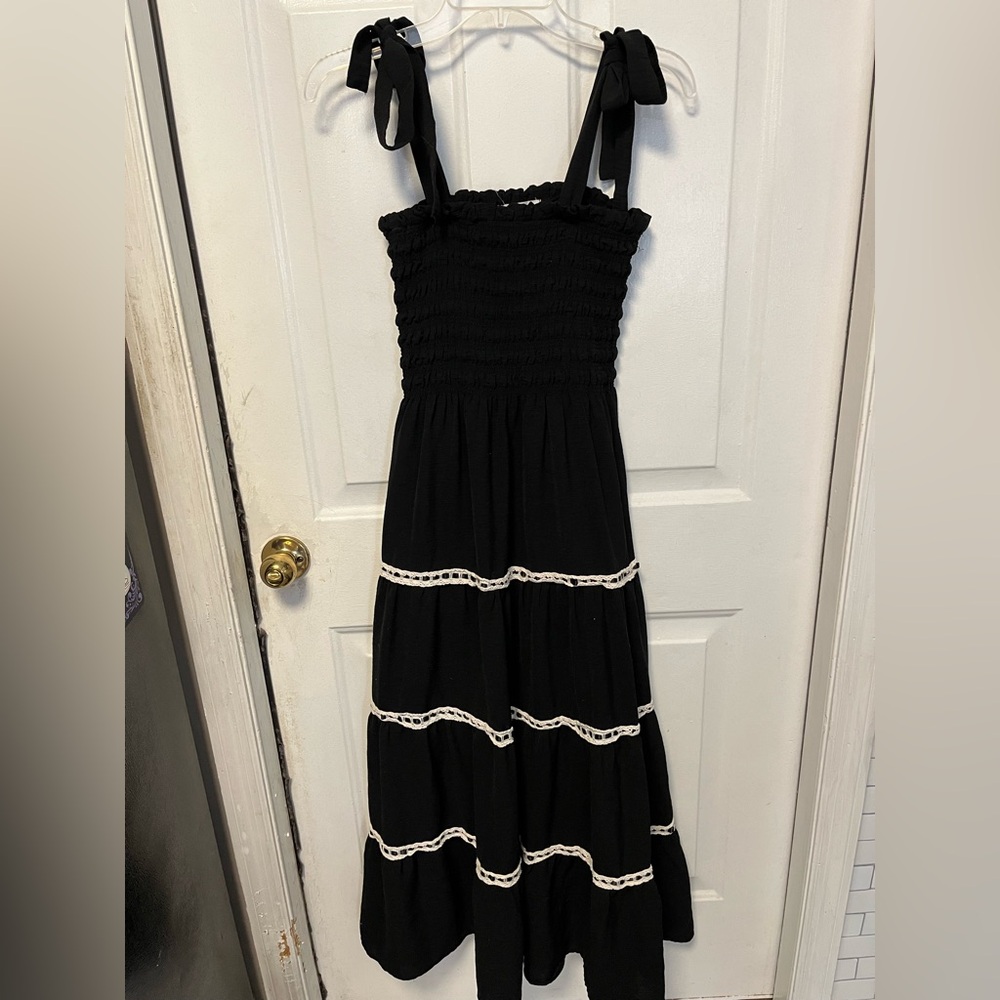 Carly Jean Los Angeles Black Maxi Dress with White Trim